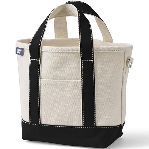 Lands' End Open Top Canvas Tote Bag Medium Regular Handle Natural/Black