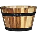 Classic Home and Garden Acacia Wood Whiskey Barrel Planters with Black Metal Band, 13in D x 8.25in H