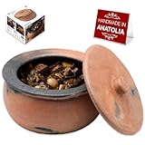 Hakan Efes Terracotta Cooking Pot with Lid, LARGE 4.4 Quarts Clay Pots for Cooking, Rice Pots, UNGLAZED Twice Baked Traditional Casserole for Cooking on STOVE Top, Vintage Roaster, 142 oz (4.2 L)
