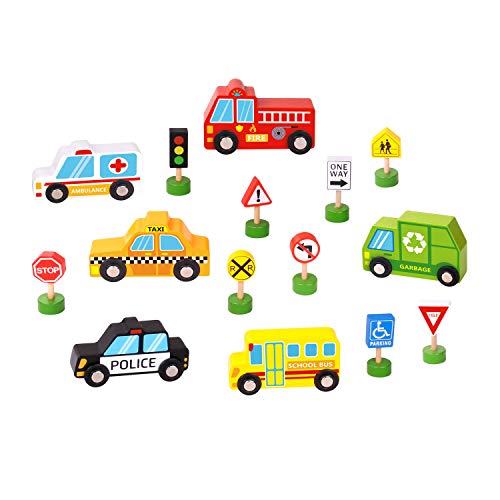 Kit de Carrinhos e Placas de Trânsito Madeira TKF050 Tooky Toy