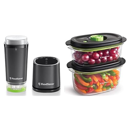 Foodsaver VS1199X Envasadora al vacío de alimentos inalámbrica y portátil, con base de carga, 1 recipiente & FoodSaver Recipiente para conservar y marinar al vacío, Hermético, Libre de BPA