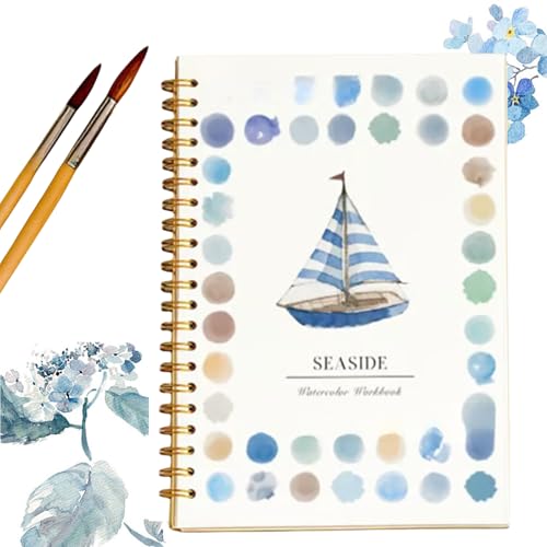 Ensemble de cahiers d'exercices de peinture à l'aquarelle, carnet de croquis à spirales, adapté aux débutants, avec pinceaux, cadeau pour adultes et adolescents, bord de mer