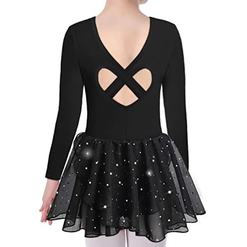 DANSHOW Ballet Leotards for Girls Dance Skirted Leotard Kids Ballet Tutu Dress Toddler Shiny Ruffle Sleeve Dancewear 2-3T X-sequins Black