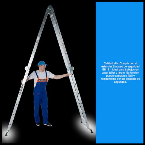 Miniatura 7 de Worhan 6.7m Escalera Multiuso Multifuncional Plegable 670cm Tijera Bisagra Grande Aluminio Con 2 Estabilizadores Nueva Generación Calidad Alta Ks6.7