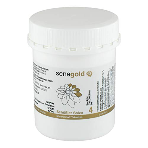 Senagold Schüssler Salze Nr. 4 - Kalium chloratum D6 – 1000 Tabletten - Das Salz der Schleimhäute - gluten- & alkoholfrei - hergestellt nach Homöopathischem Arzneibuch in Deutschland