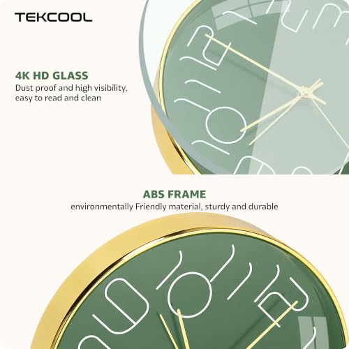 Image of TEKCOOL Plastic Digital Wall Clock 12 inch Silent Quartz Decorative Non-Ticking Classic Clock Battery Operated Round Easy to Read for Room /Home /Kitchen /Bedroom /Office /School-(Mehendi Gold)'
