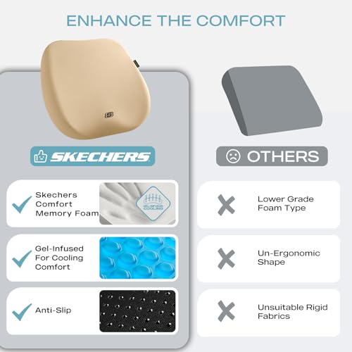 Image of Skechers Seat Cushion Premium Gel & Memory Foam-Office Chair Cushion for Tailbone Pain Relief,Butt Pillow for Office Chair,Car seat Cushion,Long Sitting Office Workers,and Car Drivers,Beige