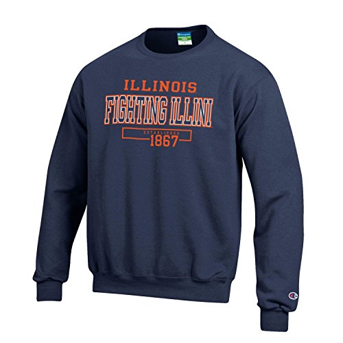 Champion NCAA Men's Long Sleeve Eco Powerblend Sweatshirt Unisex Officially Licensed Crewneck Fleece Illinois Illini X-Large