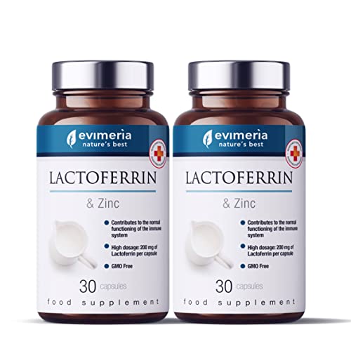 EVIMERIA Lactoferrina Pura 200 mg y Zinc | Ayuda a fortalecer el sistema inmunológico | Suplemento de defensa inmunológica | Lactoferrina | Lattoferrina | Paquete doble | Producido en Italia Cover