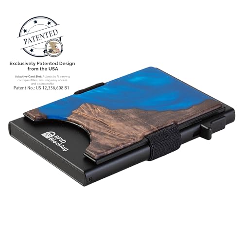 Image of Slim Card Holder Wallet for Men, Minimalist RFID Blocking Pop Up Wallet, Smart Metal Business Card Case Holds 12 Cards, Ultra-Thin Front Pocket Wallet, Gifts for Men