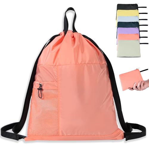 Linpr Zaino Sacca da Viaggio con Coulisse Ripiegabile, Sacca Impermeabile, Zaino Mare, Borsa Palestra Sportiva Pieghevole Leggera da 14 Litri per Donne e Uomini, con due Tasche con Cerniera (Rosa)