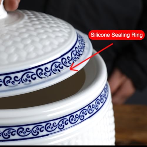 Recipiente de arroz de cerámica blanco con tapa para almacenamiento sellado 6
