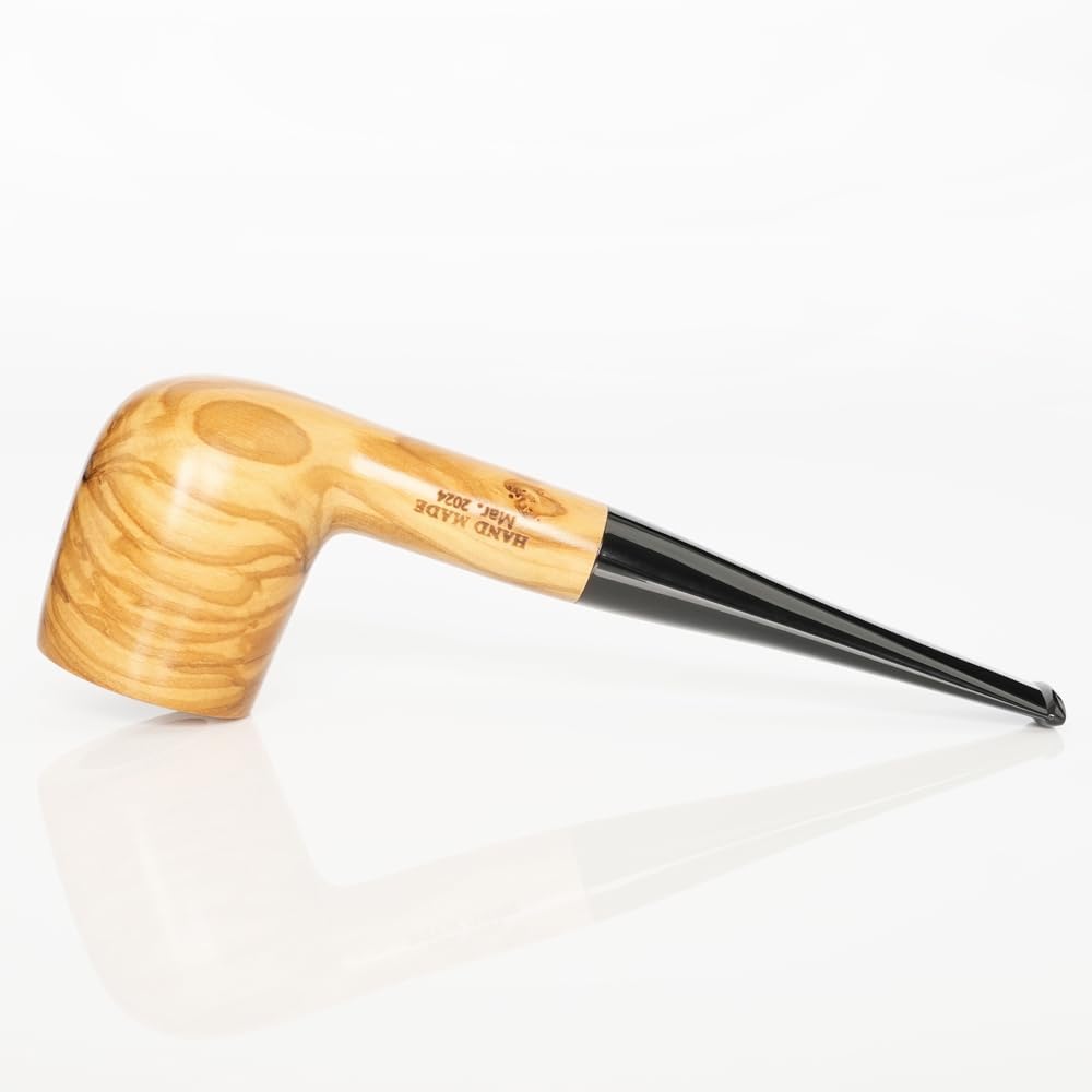Heysong Pipes Handmade in Olive Wood Pipe fit 9mm Filters- Smooth Design Collectible HSAB0003