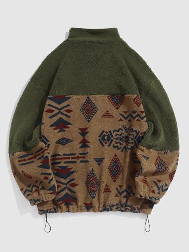 ZAFUL Men Ethnic Aztec Printed Fluffy Fuzzy Jacket Plush Fleece Casual Stand Collar Zip Outwear Cardigan Coat with Pockets2