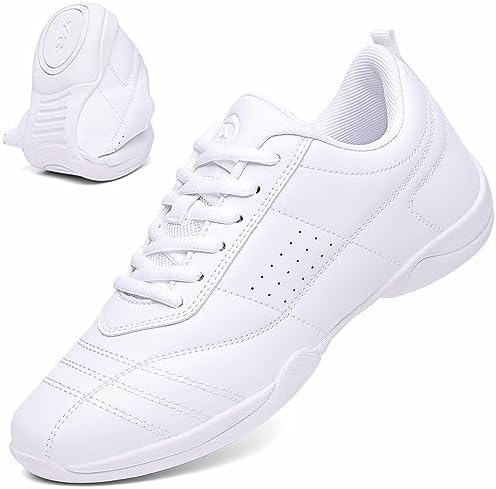 DADAWEN Adult & Youth Cheer Shoes Girls White Cheerleading Shoes for Women Dance Shoes Athletic Sport Training Tennis Breathable Competition Cheer Sneakers White US Size 5 M Big Kid