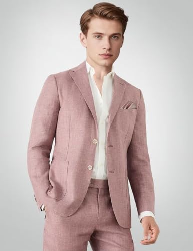 Men's Linen Suit Jacket Slim Fit Lightweight Suit Blazer Sports Coats Suits for Wedding Prom Party4