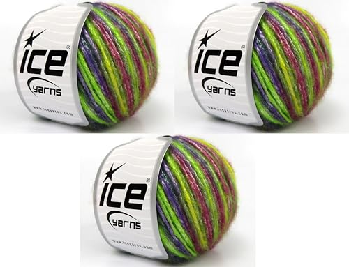 Image of Ice Yarn Lukche Picasso (3 Pack) Light Shinny Yarn Knitting Yarn Crochet Yarn for DIY Hand Knitting 44% Acrylic, 56% Polyester (3x1.76 Oz),(3x125 yds) (Green Shades, Burgundy, Purple)