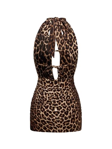 SOLY HUX Women's Leopard Halter Mini Dress Cheetah Print Deep V Neck Draped Sleeveless Ruched Bodycon Party Club Dresses2