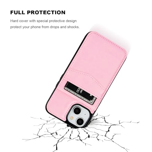 Image of KIHUWEY Compatible with iPhone 13 Case Wallet with Credit Card Holder, Premium Leather Magnetic Clasp Kickstand Heavy Duty Protective Cover for iPhone 13 6.1 inch (Pink)
