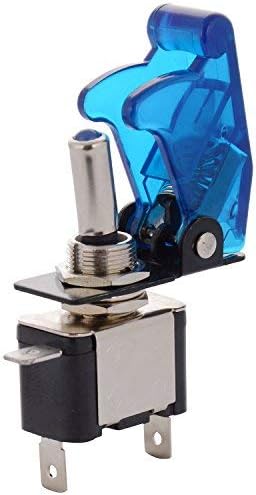 MODAXE Blue Color Heavy Duty Toggle Switch with Aircraft Safety Style Cover for Cars, Trucks, & Motorcycles - SPST ON-OFF Toggle Switch & Blue Color LED Light - Durable Design