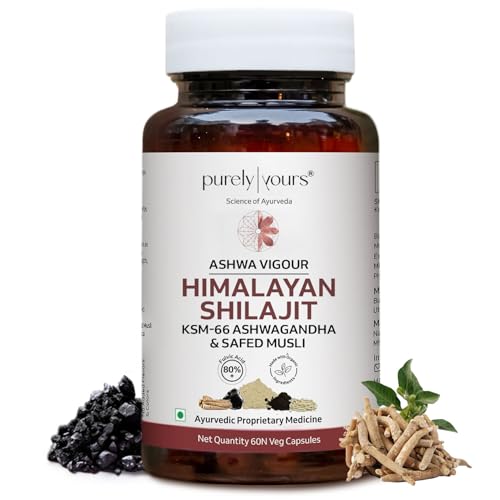 Image of Purely Yours Shilajit /Shilajeet Capsules w / 80% Fulvic Acid & KSM 66 Ashwagandha | eq. 8100mg /Serving | Boost Stamina, Strength & Muscle Growth | 60 Capsules