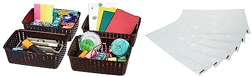 Image of Amazon Brand - Solimo Storage Basket, Set of 4, Small, Brown, Plastic & Amazon Brand - Solimo PVC - Polyvinyl Chloride Fridge Multipurpose Mat, Circles, Set of 6, White