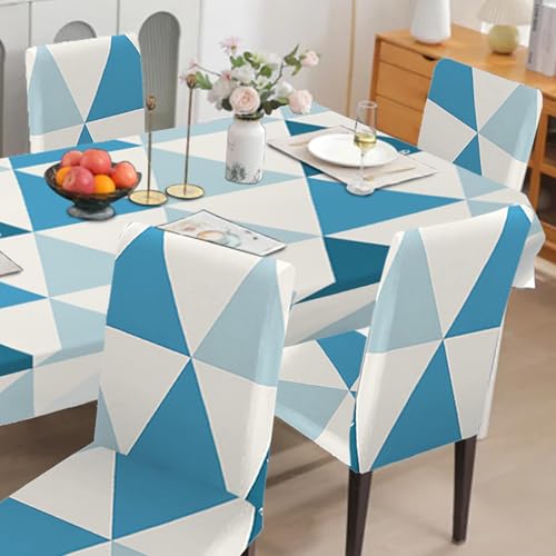 Image of Amazon Basics Dining Table Cover with 6 Chair Covers|Table Cover: 100% Polyester Woven Fabric 140 GSM, 220Cm X 140Cm|Chair Cover: 95% Polyester & 5% Spandex 110 GSM, 50Cm X 40Cm|Sky Blue, Rectangular