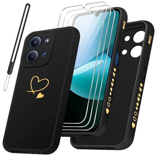 jrester Handyhülle für Xiaomi Redmi 15C 4G/5G/Poco C85 EU Version（Nicht für Global Version） und 3 Stück Hartglas Schutzfolie + 1 Schlüsselband, Stoßfest und Kratzfest Schutzhülle (Schwarz)