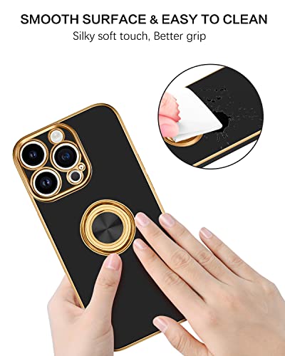 BENTOBEN iPhone 14 Pro Max Case, Slim Lightweight 360Ã‚° Ring Holder Kickstand Support Car Mount Shockproof Women Men Non-Slip Protective Case for iPhone 14 Pro Max 6.7", Black/Gold