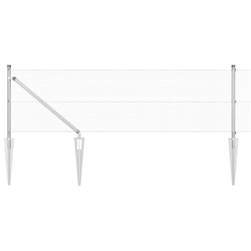 Outdoor Metal Fence Post Silver 25 x 0.8 m 12 x 12 mm Mesh Steel Garden Boundary Support Weather Resistant Modular Kit with Spike Posts