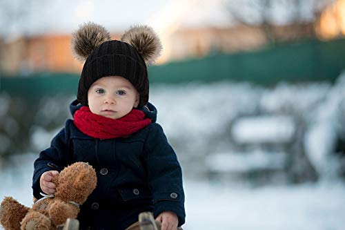 Image of Simplicity Warm Kids Boys Girls Winter Hat with Pompom Ears Elastic Knitted Toddler Beanie Hats for Girls Boys