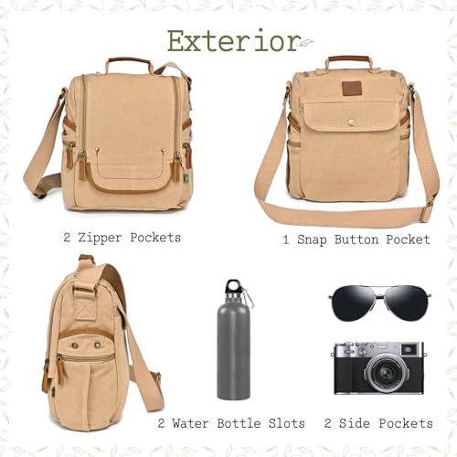 TSD Brand Atona Traveler Canvas Crossbody Bag (Khaki)4