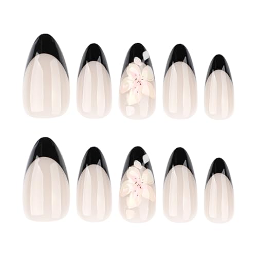 Image of Secret Lives Simple French-Style Press On Nails - 2D Flower Wearable Artificial Nail