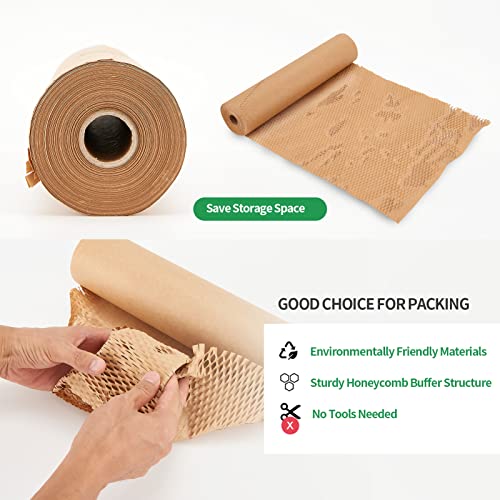 Honeycomb Packing Paper, 15"X131' Honeycomb Cushioning Bubble Wrap Paper Roll For Moving Shipping Breakables Packaging Gifts With 20 Fragile Sticker Biodegradable & Fully Recyclable Brown Kraft #TOP4