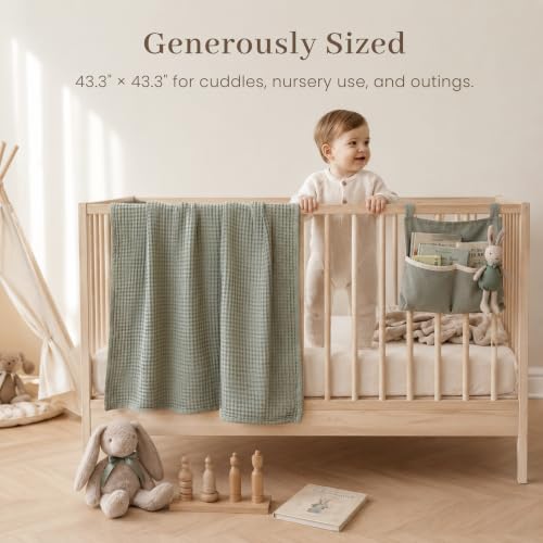 Image of Konssy Waffle Baby Blanket for Boys & Girls, Soft Newborn Swaddle Blanket | Waffle Knit, Cozy Crib Blanket Neutral for Nursery, Stroller & Toddler Bed, Machine Washable, 43 inch x 43 inch(Fog Green)