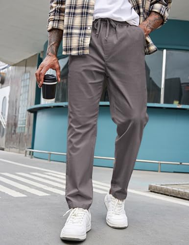 COOFANDY Mens Casual Pants Elastic Waist Drawstring Chino Pants Cotton Twill Trousers with Pockets3