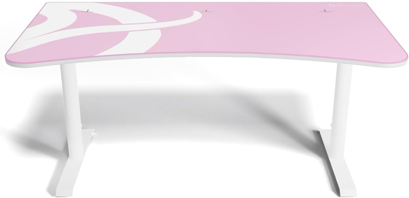 Arozzi Arena Ultrawide Curved Gaming and Office Desk with Full Surface Water Resistant Desk Mat Custom Monitor Mount Cable Management Cut Outs Under The Desk Cable Management Netting - Pink | Full Surface Water-Resistant Desk Mat, Monitor Mount Cut-Outs, Cable Management Netting