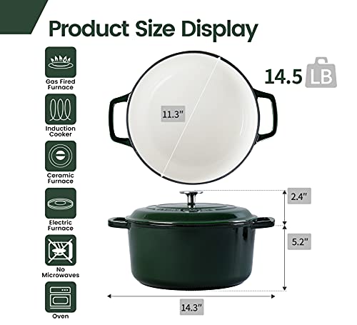 Enameled Cast Iron Dutch Oven With Lid, Enamel Dutch Oven Pot With Handles, Enamel Cast Iron Dutch Oven Cookware Casserole Braiser For Soup, Meat, Bread, Baking (7.5 Quart, Green) #TOP4