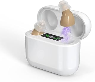 Hearing Aids for Seniors Rechargeable with Noise Cancelling OTC - Digital, Discreet, Invisible Hearing Amplifier - Pocket Size Case - Beige - Clear Sound Simple Operation - Enhance Your Hearing Today!
