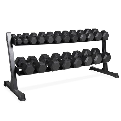 CAP 550 lb Coated Black Handle Hex Dumbbell Weight Set with Two Tier Rack