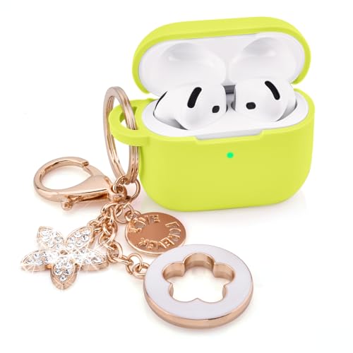 Image of Case Compatible for Apple Airpods 4 - VISOOM Airpods 4 Cases 2024 Cover Women Anti-Drop Silicone iPods 4 Earbuds Wireless Accessorie Charging Cases Girl Bling Keychain for Airpod iPods 4th Generation