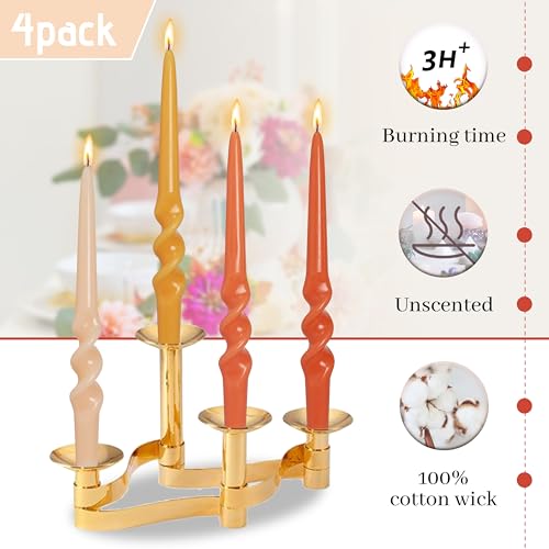 Image of Gradient Orange Smokeless Candles Handmade Twisted Taper Candle 9.5 Inch Long Spiral Candlesticks Unscented Candles for Holiday Wedding Seasons Home Decor 4 Pcs