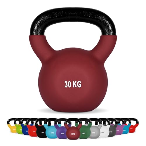 MSPORTS Kettlebell Professionale 30 kg | Ghisa Revestimento in Neoprene | incl. Workout PDF | Bordeaux