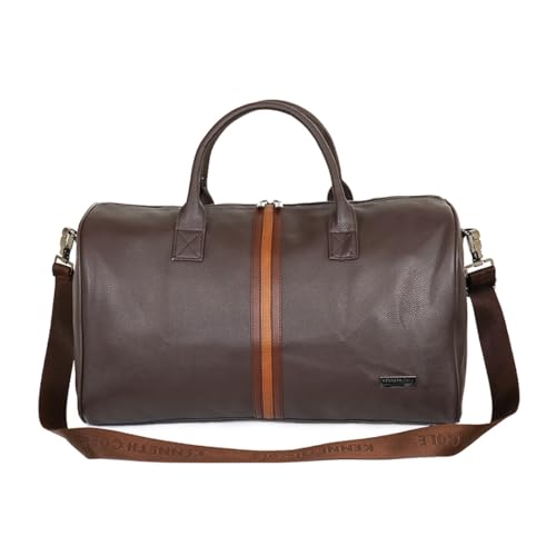 Image of Kenneth Cole Unisex Travel 30L Duffle Bag | Durable PU Vegan Leather | Detachable Adjustable Strap & Sturdy Stitching | Spacious & Stylish Travel, Gym, Weekend Bag for Men & Women | Brown