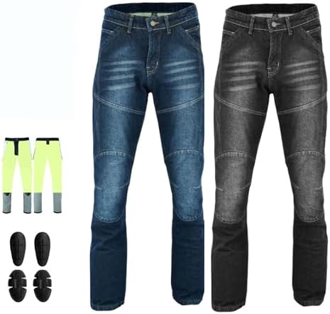 Motorcycle Denim Jeans Pants Lined with Aramid Fiber Reinforced Hip and Knee Safety with CE Removable Armor (US, Waist Inseam, 30, 34, Regular, Regular, Blue)