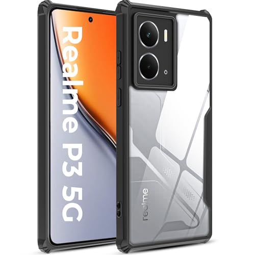 Image of A rtistque Clear Hard Transparent Acrylic Armor Anti-Drop Shockproof TPU Edge Back Cover Case for Realme P3 5G - Black