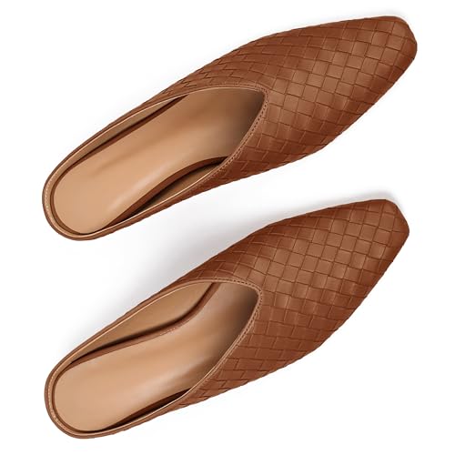 Image of Woven Mules for Women Slip on Comfortabke Metallic Slides Ladies Trendy Square Toe Hidden Wedge Mules