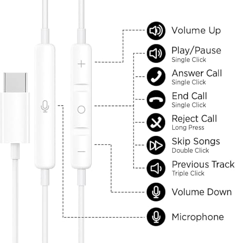 Image of Original Type-C Wired Earphones for iPhone 15 /15 Pro /16 /16 Pro /17 Series | Hi-Fi Stereo Sound, Deep Bass, Noise-Isolating Mic, Plug-and-Play (USB Type C)