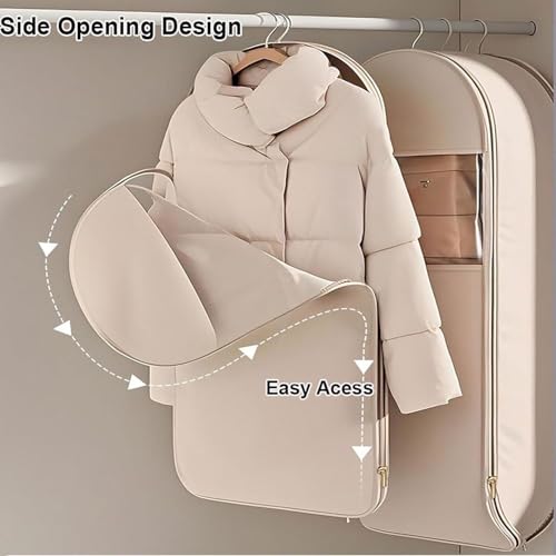 Space Saving Hanging Garment Bag with Self Compression Zipper, Space Saver Closet Organizers, Travel Bags with Hanger, Dust Cover Clothes Bags for Down Coat (1, Large),B3