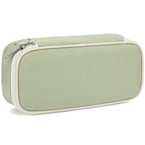 Image of FlowFly Large Capacity Pencil Case for Kids, Boys & Girls - Zippered Multi-Functional Pen Pouch, Soft & Portable Pencil Bag for School, Teens, Students, Light Matcha